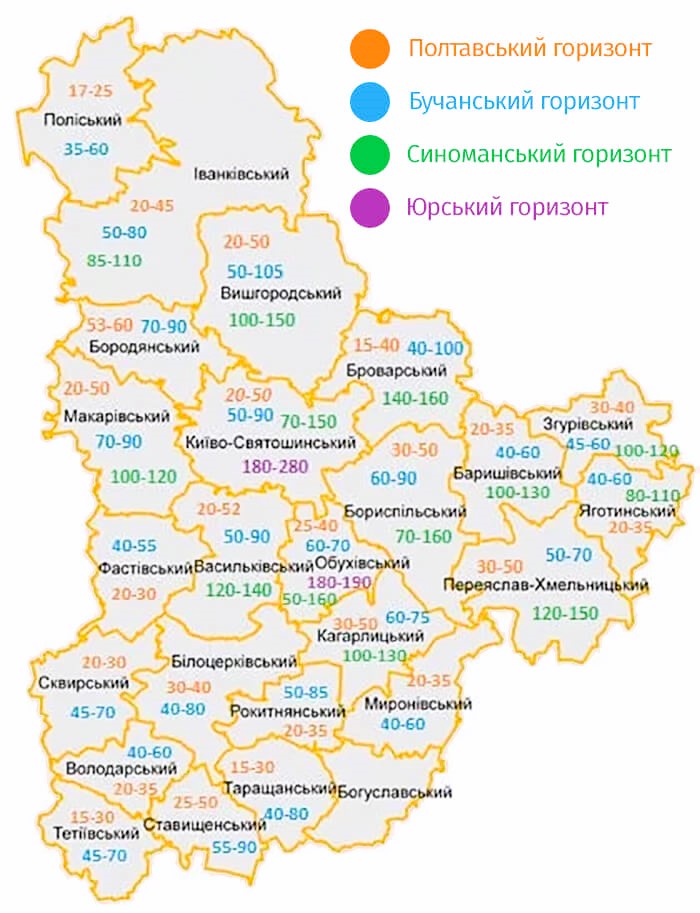 карта-глибин -Київської області